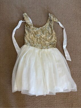 Gold Sequin and Ivory Tulle Mini Dress